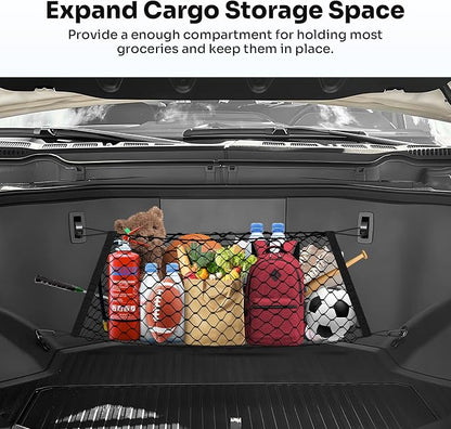 Canvcle Front Trunk Frunk Cargo Net for 2022-2025 2026 Ford F-150 Lightning Accessories Stand Envelope Style Mesh Trunk Net Organizer and Storage Stretchable Adjustable Elastic Nylon Cargo Netting