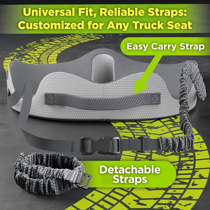 Large Truck Seat Cushion for Truck Driver Seat Cushion - Upgraded Back Support, CertiPUR-US® Certified - Thick Memory Foam, Pain Relief for Hours of Driving, Trucker Approved Big Rig - Gray