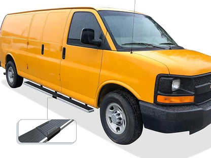 APS 304 Stainless Steel Polished 6in Silver Running Boards Compatible with Chevy Express GMC Savana 1500 2500 3500 2003-2026 Full Size Van 3-Door (Side Steps Side Bars)