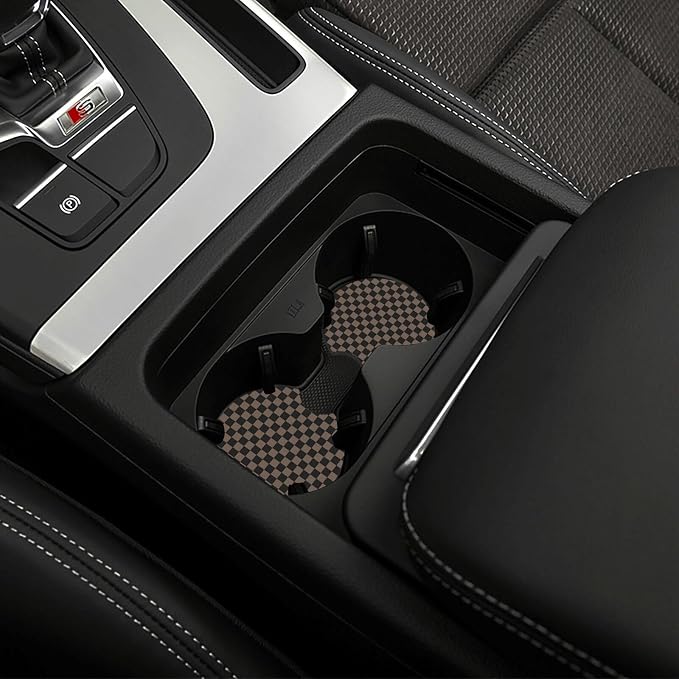 Checkered Black Brown Steering Wheel Cover 15 Inch Car + 2 pc Car Coasters | Black Brown Checkered Steering Wheel Cover Anti-Slip Breathable Universal for Suitable