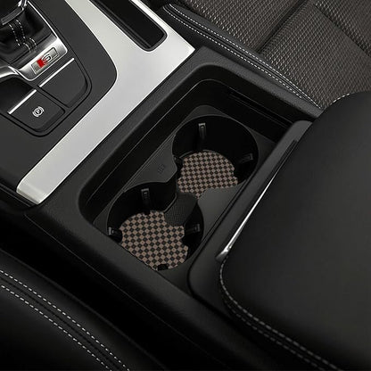 Checkered Black Brown Steering Wheel Cover 15 Inch Car + 2 pc Car Coasters | Black Brown Checkered Steering Wheel Cover Anti-Slip Breathable Universal for Suitable