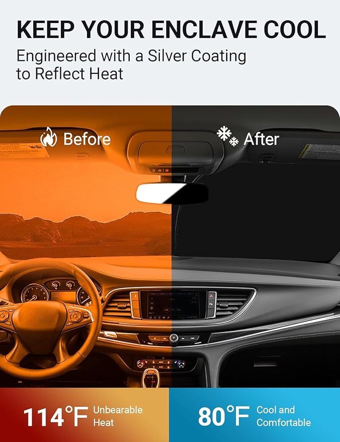 Proadsy 2026 Upgrade Front Windshield Sunshade Foldable Sun Shade Sun Visor Protector Custom Fit 2018-2024 Buick Enclave Preferred Essence Premium Accessories