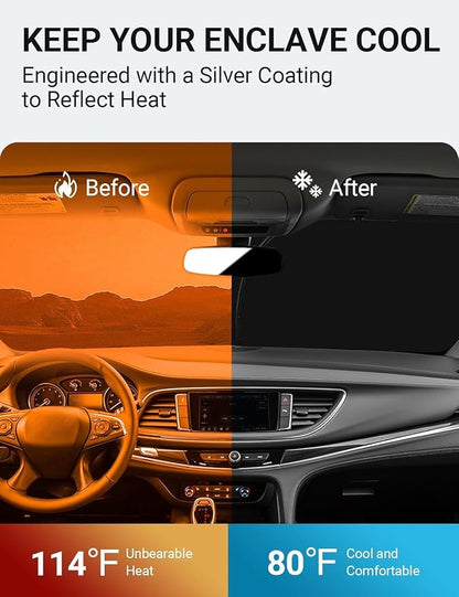 Proadsy 2026 Upgrade Front Windshield Sunshade Foldable Sun Shade Sun Visor Protector Custom Fit 2018-2024 Buick Enclave Preferred Essence Premium Accessories
