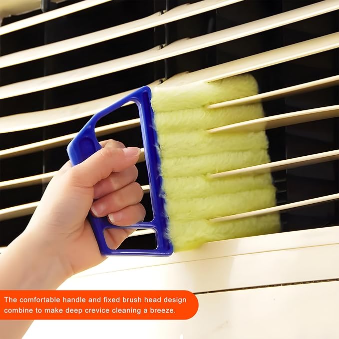 2 PCS Blind Cleaner Duster Tool, 7 Finger Handheld Duster Window Shutters Dusting Cleaner Brush, Washable Mini Blinds Dust Cleaning Tools for Car Air Conditioner Vent (Blue+Green)