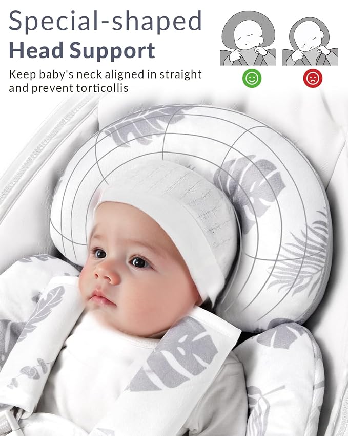 Generic Infant Car Seat Insert Compatible with Mamaroo Swing & Graco Swing and Infant Car Seat, Newborn Insert Baby Head Body Support, Reversible Design, Breathable Soft Fabric, 1Pcs - Grey Leaf