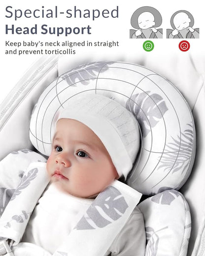 Generic Infant Car Seat Insert Compatible with Mamaroo Swing & Graco Swing and Infant Car Seat, Newborn Insert Baby Head Body Support, Reversible Design, Breathable Soft Fabric, 1Pcs - Grey Leaf