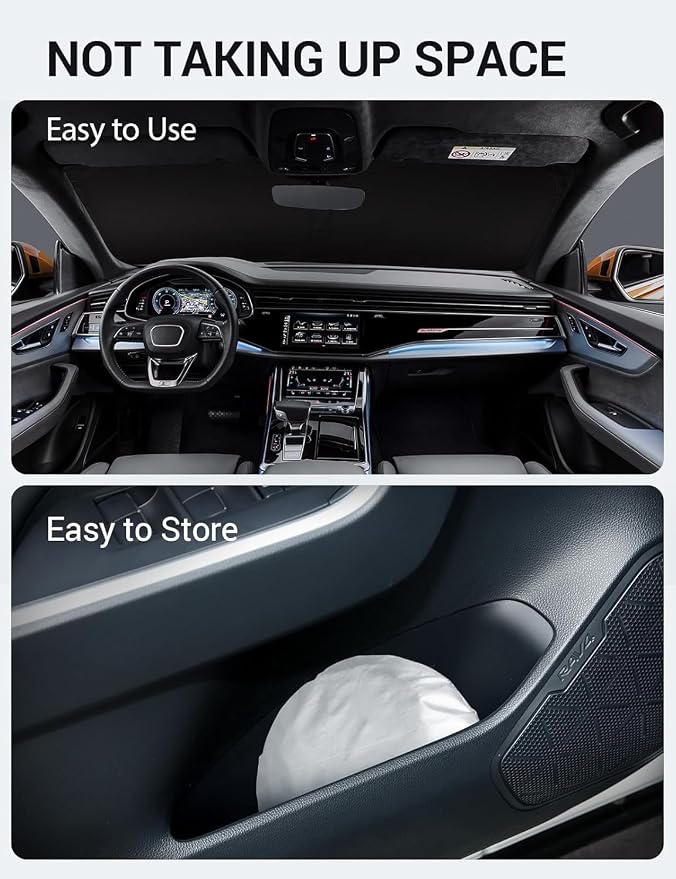 Proadsy 2026 Upgrade Windshield Sun Shade Custom Fit 2019-2025 2026 Audi Q8 Foldable Front Sunshade Protector Sun Visor Blocks UV Rays Keep Car Cooler