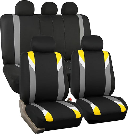 FH Group Premium Modernistic Flat Cloth Car Seat Covers – Universal Fit, Washable Seat Covers for SUV Sedan Van, Yellow, Full Set