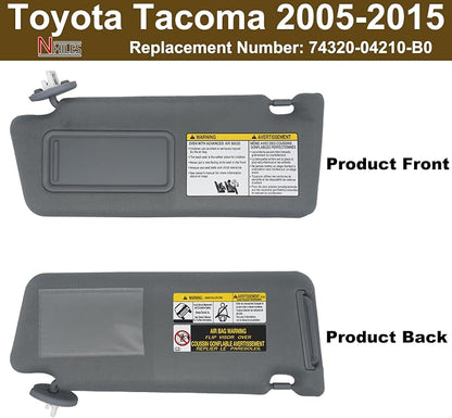 NHILES Driver Left Side Sun Visor Replacement Fits for Toyota Tacoma 2005-2015 Sunshade with Light 7432004210B0 Color Dark Gray