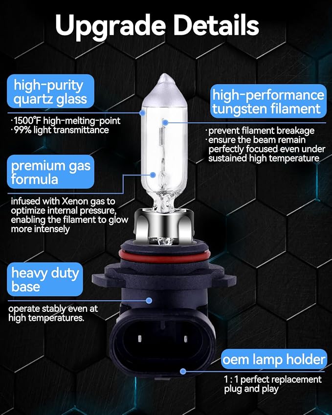 NEWBROWN 9006 HB4 Headlight Bulbs 200% brightness 4300K White 12V/51W HB4 9006 Bulb Halogen Long Life Replacement P22D (9006/HB4, 2 Pack)