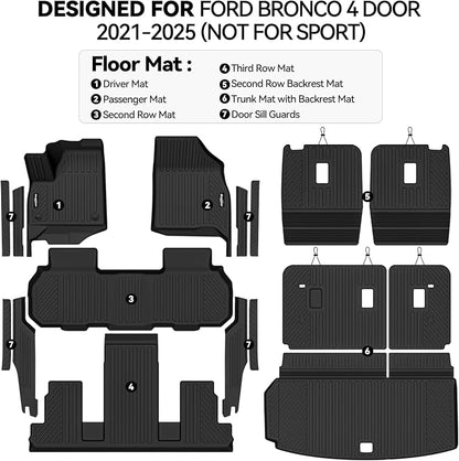 Floor Mats for 2024-2026 Chevy Traverse/2024-2026 GMC Acadia 7 Seat/Captain Seat, Trunk Mat and Backrest Mat & Door Sill Guard All Weather TPE Protector for Chevy Traverse Accessories