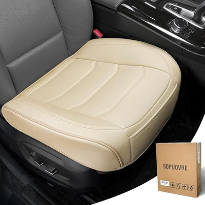BOPUOVRE Car Seat Cover for Luxury & Comfort - PU Leather, Anti-Slip, Full Wrap Protection with Storage Pocket for Bottom Cushion - Universal Fit for 95% of Vehicles （Yellowish-White,1 Piece