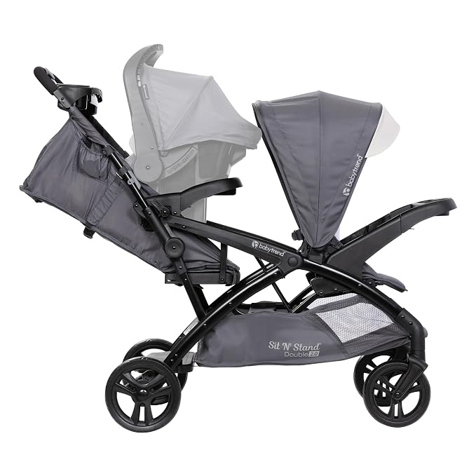 Baby Trend Sit N' Stand Double Stroller w/ 2 Pack EZ-Lift Plus Infant Car Seats, Magnolia - Lightweight Tandem and Travel Stroller with Carseat System for Toddlers