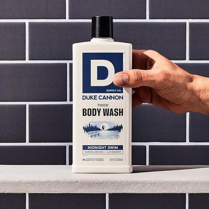 Duke Cannon Supply Co. Thick High Viscosity Body Wash - 3X Thicker, Plant-Based, Mineral-Enriched Body Wash for Men - Sandalwood and Lavender - Mens Body Scrub - Midnight Swim (18 oz) (Pack of 2)
