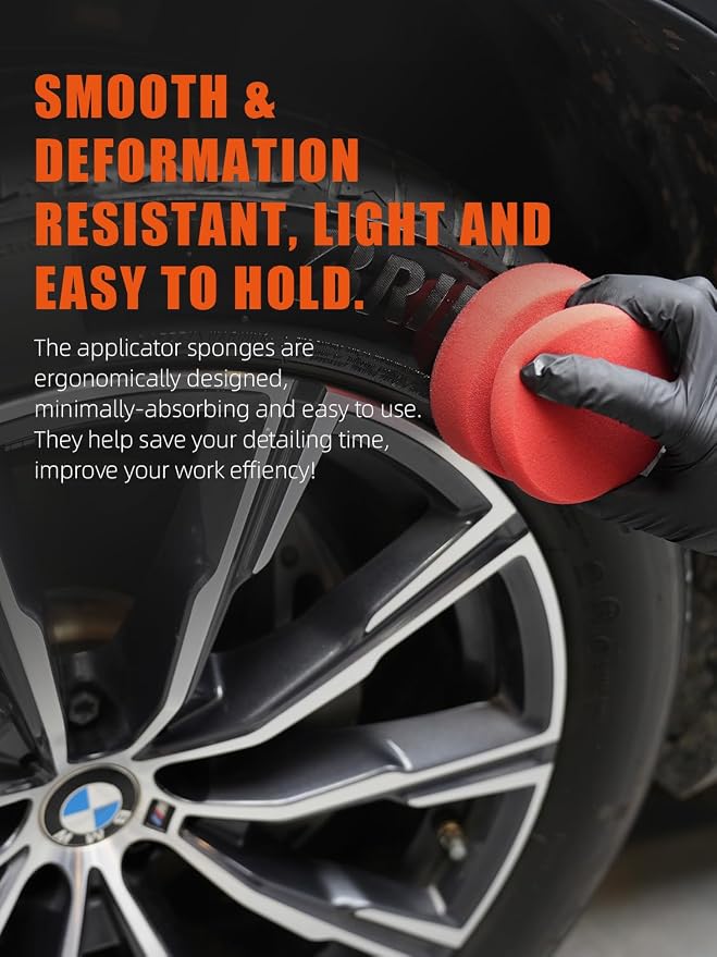 SPTA Tire Shine Applicator, 6Pcs Foam Applicator Pads, Round Shape Side Pressing Hand Polishing Sponge Pads Kit Tire Shine Applicator Pad Tire Dressing Applicator Pad for Applying Tire Shine