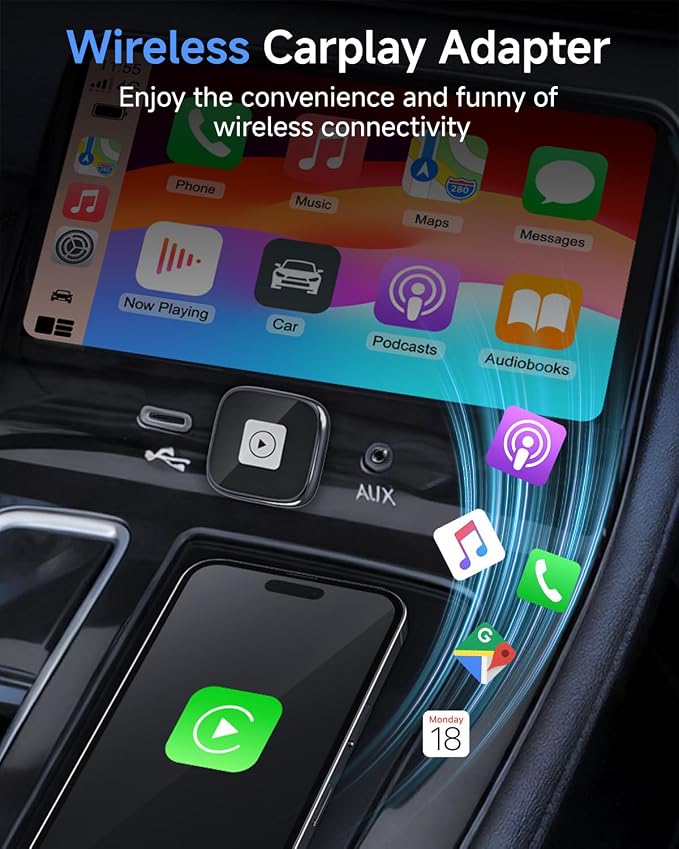 AI Box Carplay,Wireless Carplay Adapter Support Apple CarPlay & Android Auto, Plug & Play, Car Play Adapter with Fast & Stable Auto-Connect,Zero Lag for Apple iOS 10+, Android 11+ Version