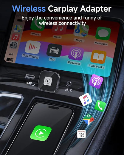 AI Box Carplay,Wireless Carplay Adapter Support Apple CarPlay & Android Auto, Plug & Play, Car Play Adapter with Fast & Stable Auto-Connect,Zero Lag for Apple iOS 10+, Android 11+ Version