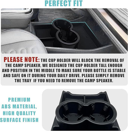 BestEvMod Upgraded V3 Armrest Storage Box and Cup Holder Lower Center Console Organizer Tray with PVC Trim Removable Coin Holder Compatible with Rivian R1T/R1S 2022-2024 (V3 Console+Lower Tray Black)