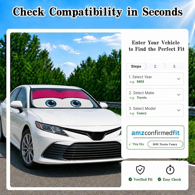 Car Windshield Sun Shade, Pink Cute Eyes Car Sunshade, Windshield Cover Universal Fits Mid-Large Sedan SUV Crossover Family Vehicle, UV Heat Protection - 63 x 31.5