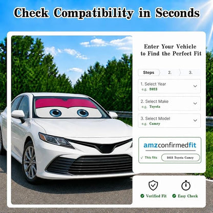 Car Windshield Sun Shade, Pink Cute Eyes Car Sunshade, Windshield Cover Universal Fits Mid-Large Sedan SUV Crossover Family Vehicle, UV Heat Protection - 63 x 31.5