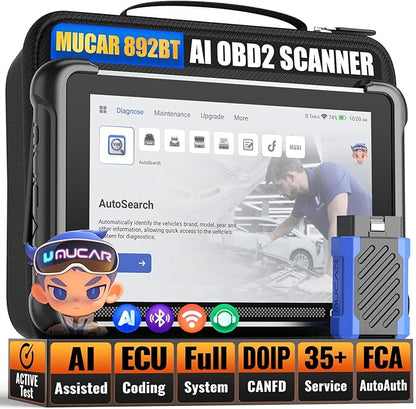 MUCAR 892BT AI Bi-Directional OBD2 Scanner, Full System OBD2 Scanner Diagnostic Tool,35 Services,ECU Coding,FCA Autoauth,CANFD&DOIP,for Car Owners, DIYer, Technicians, Inspectors, Trainees and Others