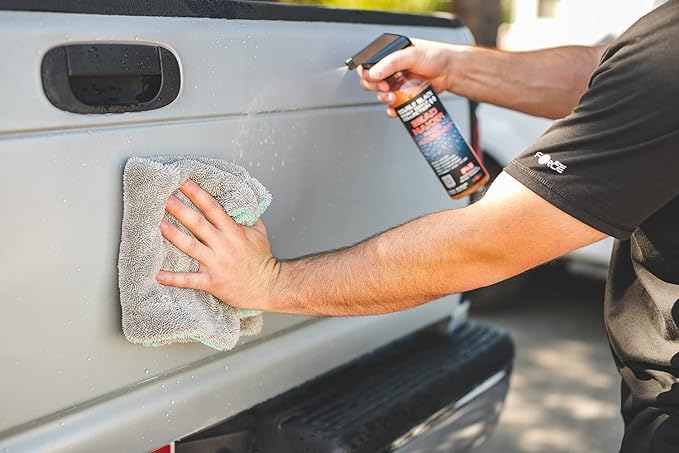 The Rag Company, The Liquid8r, Absorbent 70/30 Blend Microfiber Drying Towel for Cars, Trucks, and SUVs, Safe for Detailing, Scratch-Free, Twist Loop, 1100 GSM, 16x16 Inches, Aqua Blue/Grey, 2-Pack