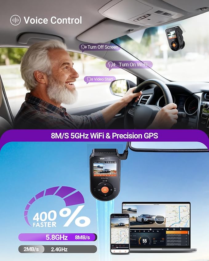 Vantrue S1 Pro Max 4K+2.5K Dash Cam, Dual STARVIS 2 Front and Rear, 2 Channel HDR Dashcam, PlatePix Night Vision, 5G WiFi, Voice Control, GPS, 24H Buffered Parking Mode, 1TB Max