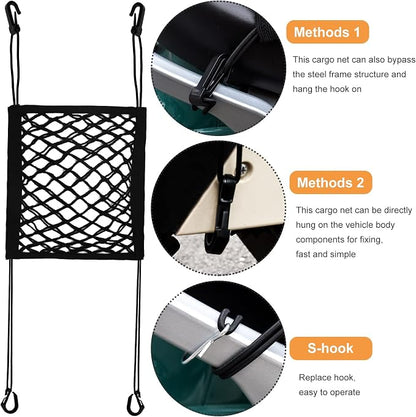 2PCS Motorcycle Bungee Cargo Net 10.3"X15.4" High Elastic Double Layer Thicken Helmet Net Luggage Rack with Adjustable Hooks for Bike Motorcycle Accessories