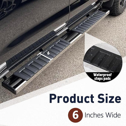 Running Boards 6 Inches for Double Cab Chevy Silverado/GMC Sierra 2007-2018 1500 | 2019 Limited/LD | 2007-2019 2500HD/3500HD (2 Full 2 Half Size Doors) Stainless Steel Side Steps Rails Nerf Bars 6"