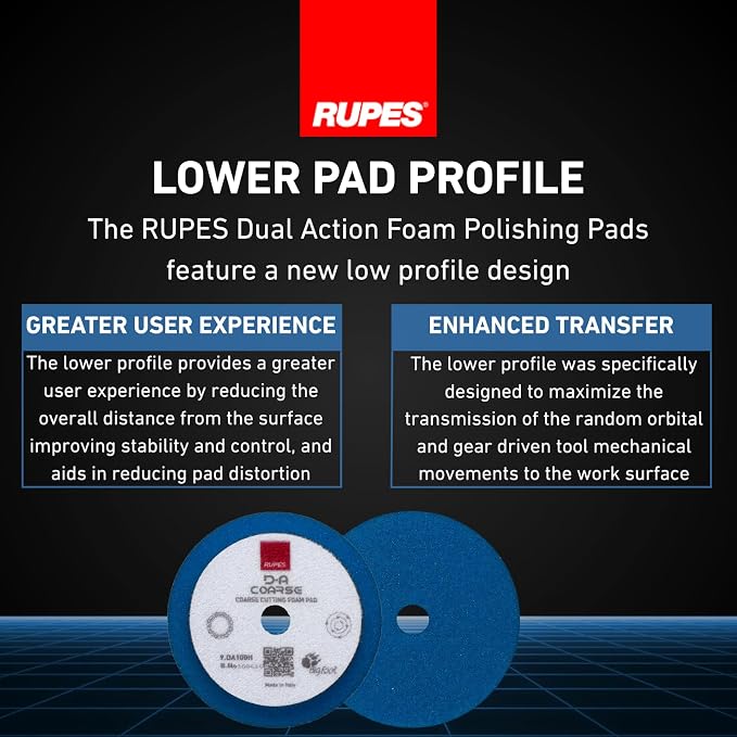 RUPES 9.DA100H Pack of 48 Blue D-A Coarse Cutting Foam Pads 100mm | Ideal for Paint Correction & Gloss Enhancement | Mild to Severe Defect Removal | Compatible with 4" Backing Plate