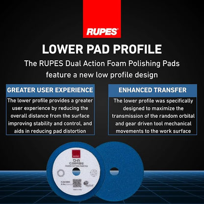 RUPES 9.DA100H Pack of 48 Blue D-A Coarse Cutting Foam Pads 100mm | Ideal for Paint Correction & Gloss Enhancement | Mild to Severe Defect Removal | Compatible with 4" Backing Plate