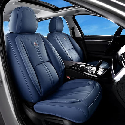 Huidasource Blue Seat Covers Luxury Nappa Leather, Car Seat Covers with Velcro Adjustable, Airbag, Lumbar Support, Cooling＆Heating, Seat Covers for Trucks Universal Fit for Most Cars SUV Trucks, Blue