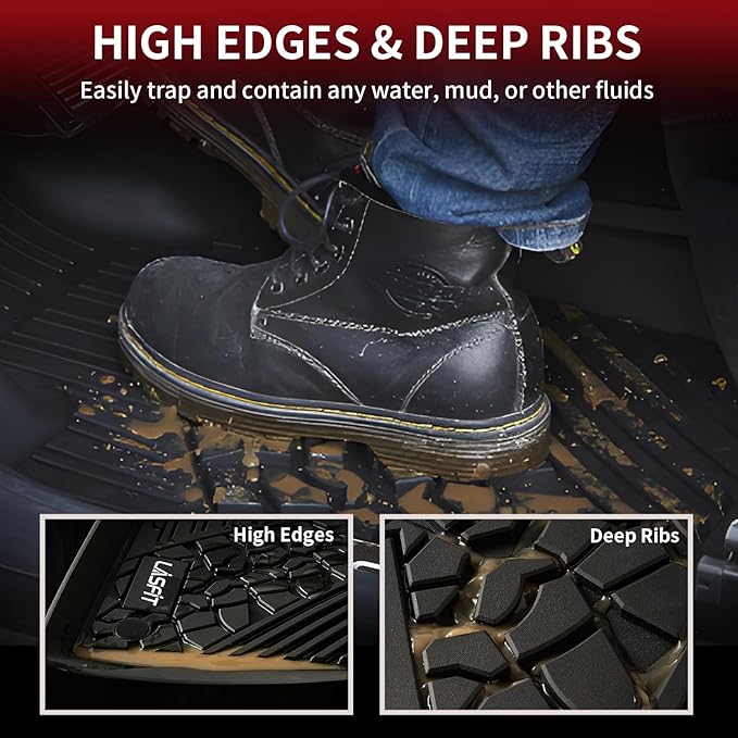 LASFIT Floor Mats & Trunk Mat for Jeep Wrangler JL 2018-2025 2026 4 Door Cargo with SUBWOOFER, All Weather TPE Custom Cargo Mat Fit for Flat Load Floor Gas Type (Not for JK/Not PHEV/Not 2-Door)