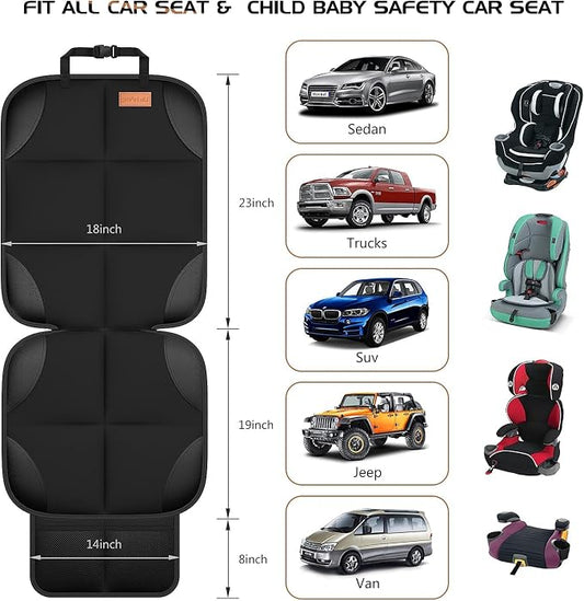 SMART ELF Car Seat Protector [1 Pack] Large Auto Protector for Child Seats with Thickest Padding and Non-Slip Backing Mesh Pockets for SUV, Sedan, Truck, Leather and Fabric - Black