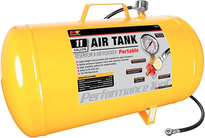 Performance Tool W10011 Hi-viz 11-Gallon Horizontal Portable Air Tank With Tire Air Chuck , Yellow