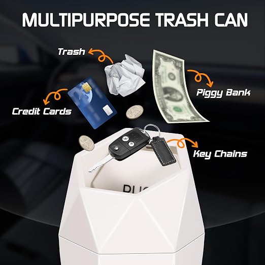 Car Trash Can with Lid, Mini Car Trash Cup with 30 Additional Trash Bags, Car Accessories for Interior, Leakproof Vehicle Garbage Bin for Car, Home, Office - 2 Packs, Beige