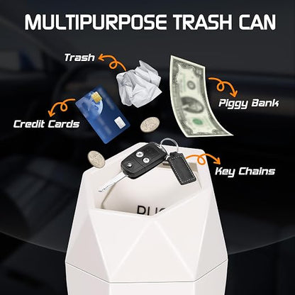 Car Trash Can with Lid, Mini Car Trash Cup with 30 Additional Trash Bags, Car Accessories for Interior, Leakproof Vehicle Garbage Bin for Car, Home, Office - 2 Packs, Beige