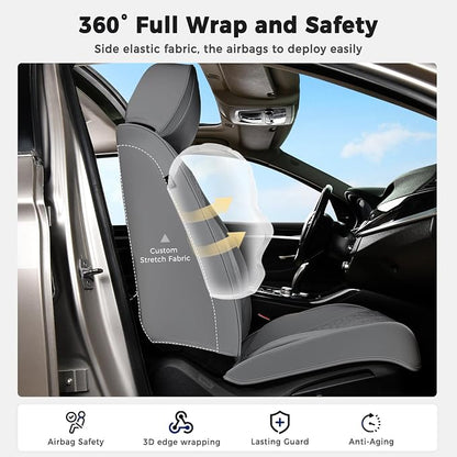 Huidasource Front Car Seat Covers, Nappa Leather Grey Car Seat Cushion Covers, Waterproof Full-Coverage Front Seat Cover with Lumbar Support Fit for Most Cars SUV Trucks, Gray