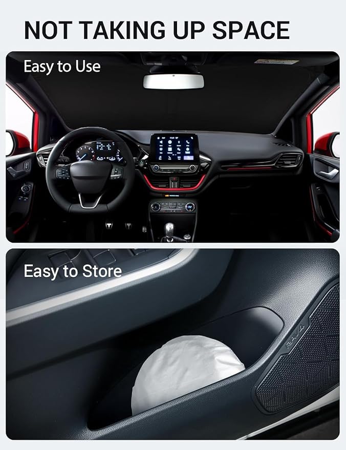 Proadsy 2026 Upgrade Windshield Sun Shade Custom Fit 2017-2019 Ford Fiesta Foldable Front Sunshade Protector Sun Visor Blocks UV Rays Keep Car Cooler