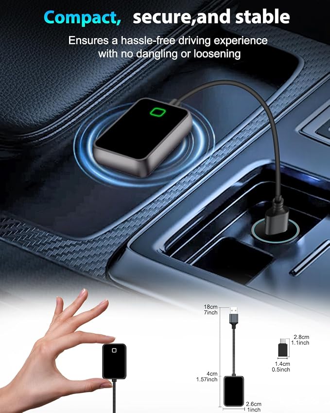 Wireless Carplay Adapter for iPhone, Converts Wired CarPlay to Wireless, Plug and Play Dongle for Apple CarPlay, Bluetooth Control Adapter for Cars from 2016 & Cars with Built-in CarPlay