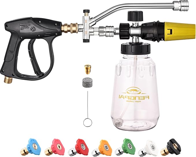 FENG PAI Pressure Washer Foam Cannon Gun Kit with Dual Connector Accessory, Car Wash Foam Gun for Car Washing and Cleaning, 1/4" Quick Connect with 7pcs Nozzles, Dual Adjustable Snow Foam Lance