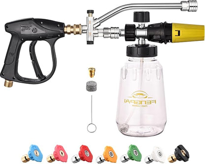 FENG PAI Pressure Washer Foam Cannon Gun Kit with Dual Connector Accessory, Car Wash Foam Gun for Car Washing and Cleaning, 1/4" Quick Connect with 7pcs Nozzles, Dual Adjustable Snow Foam Lance