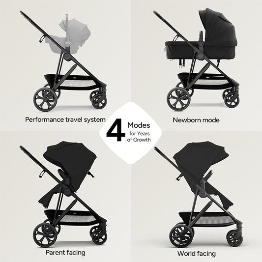 Mompush Wiz Pro 2-in-1 Baby Stroller, Full-Size All-Terrain Premium Stroller with Newborn Mode and Reversible Seat, Snack Tray Included, Large UPF 50+ Canopy & Storage Basket