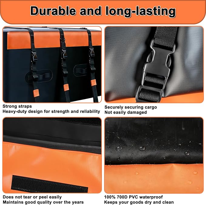 21 Cubic Feet Rooftop Cargo Carrier - Heavy Duty Waterproof Car Roof Bag for All Vehicles with or Without Rack, Includes Anti-Slip Mat, 6 Door Hooks & Luggage Lock