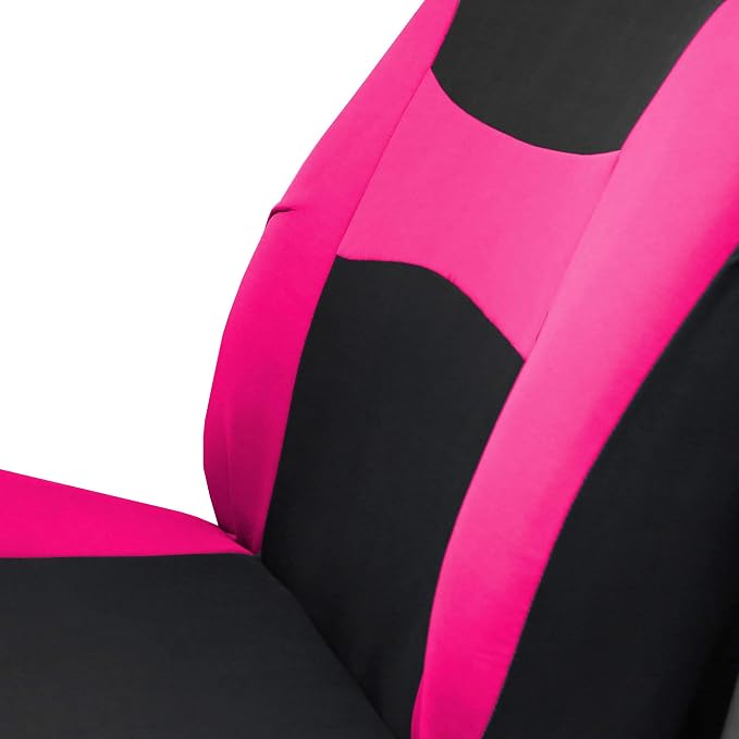 FH Group Stylish Full Set Car Set Covers Front Set and Rear Split Function, Airbag Compatible – Universal Fit for Cars Trucks & SUVs (Pink/Black)