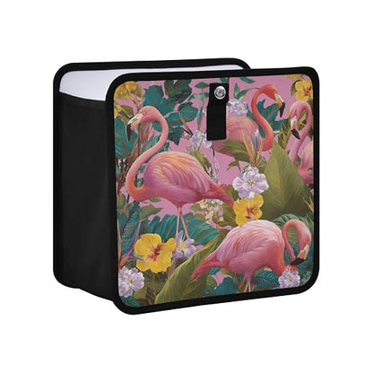 Car Trash Can Organizer Bin with Adjustable Strap for Back Front Seat Console Waterproof Leakproof Collapsible Portable 8.66 Inch Pink Romantic Tropical Flamingo and Plants