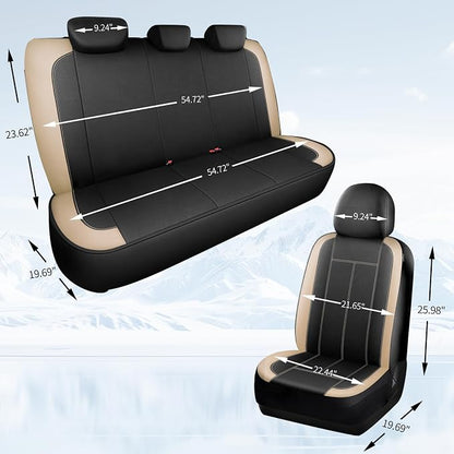 HChengkikz Car seat Covers Full Set, Waterproof Neoprene Seat Covers, Airbag Compatibable, Universal Automotive Comfort Protection for Most Cars, Trucks, SUVs (Black + Beige)