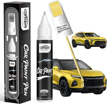 Nitro Yellow Metallic(GHS/WA660G) for Chevrolet Touch Up Paint Pen, 2 in 1 Car Scratch Remover with Pen Tip and Brush, Precise Color Match for Car Paint Scratch Repair, Quickly and Easily Fix Chips and Nicks