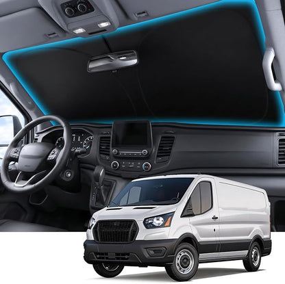 Wigoo for Ford Transit Windshield Sunshade [OEM Design, 100% Sun Blockage] Foldable Heat Insulation Sun Shade with Storage Bag, for Ford Transit (2015-2026), Silver Coating