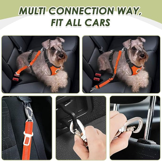 Lukovee Dog Car Harness Seat Belt, Adjustable Mesh Breathable Vest with Elastic Bungee Tether, Soft Padded 2-in-1 Safety Car Harness Seatbelt for Small Medium Large Dogs (Orange,S)